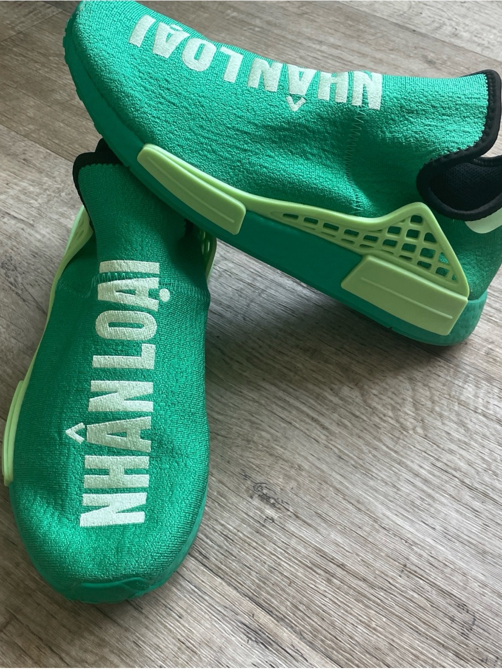 Adidas NMD Hu Human Race Pharrell Shoes Mens Womens Green Complexland Sneakers - Picture 6 of 15